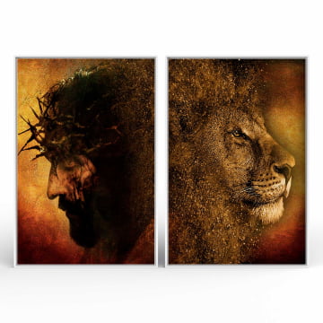 Kit 2 quadros retangulares - Duo leão de judá