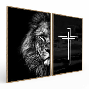 Kit 2 quadros retangulares - Duo leão e a cruz