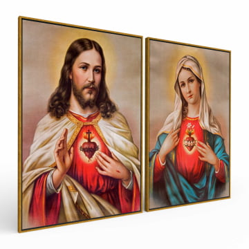 Kit 2 quadros retangulares - Sagrados Corações de Jesus e Maria