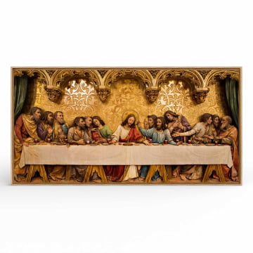 Quadro panorâmico - Santa Ceia Jesus Apostolos Gold