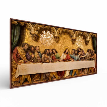 Quadro panorâmico - Santa Ceia Jesus Apostolos Gold