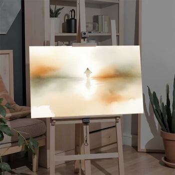 Quadro Retangular - Jesus Sobre Águas Abstrato